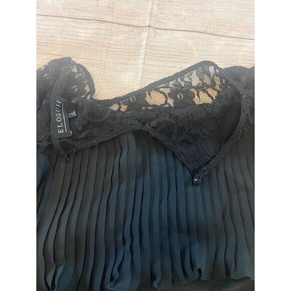 Eloquii Women's Black Long Sleeve Pleated Lace Trim Dress - 20 - Picture 13 of 14